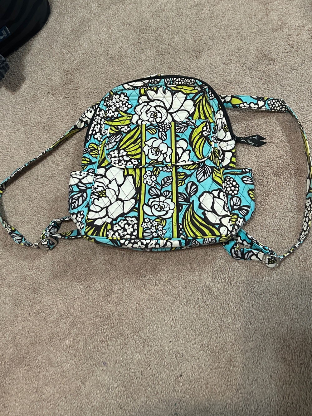 Vera Bradley Turquoise White and Lime Floral Quilted backpack - Picture 1 of 4